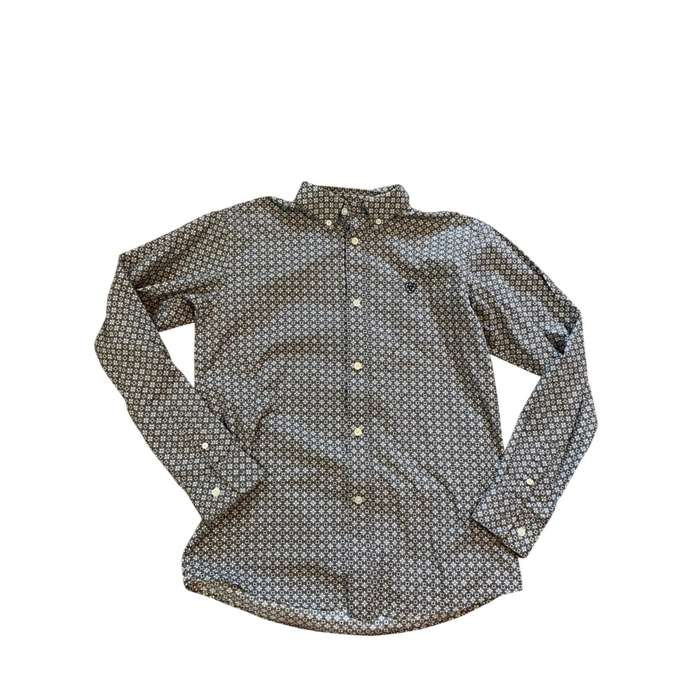 Ariat Boys Bela Cav Classic Long Sleeve Western Shirt Geometric Grey Large 14-16